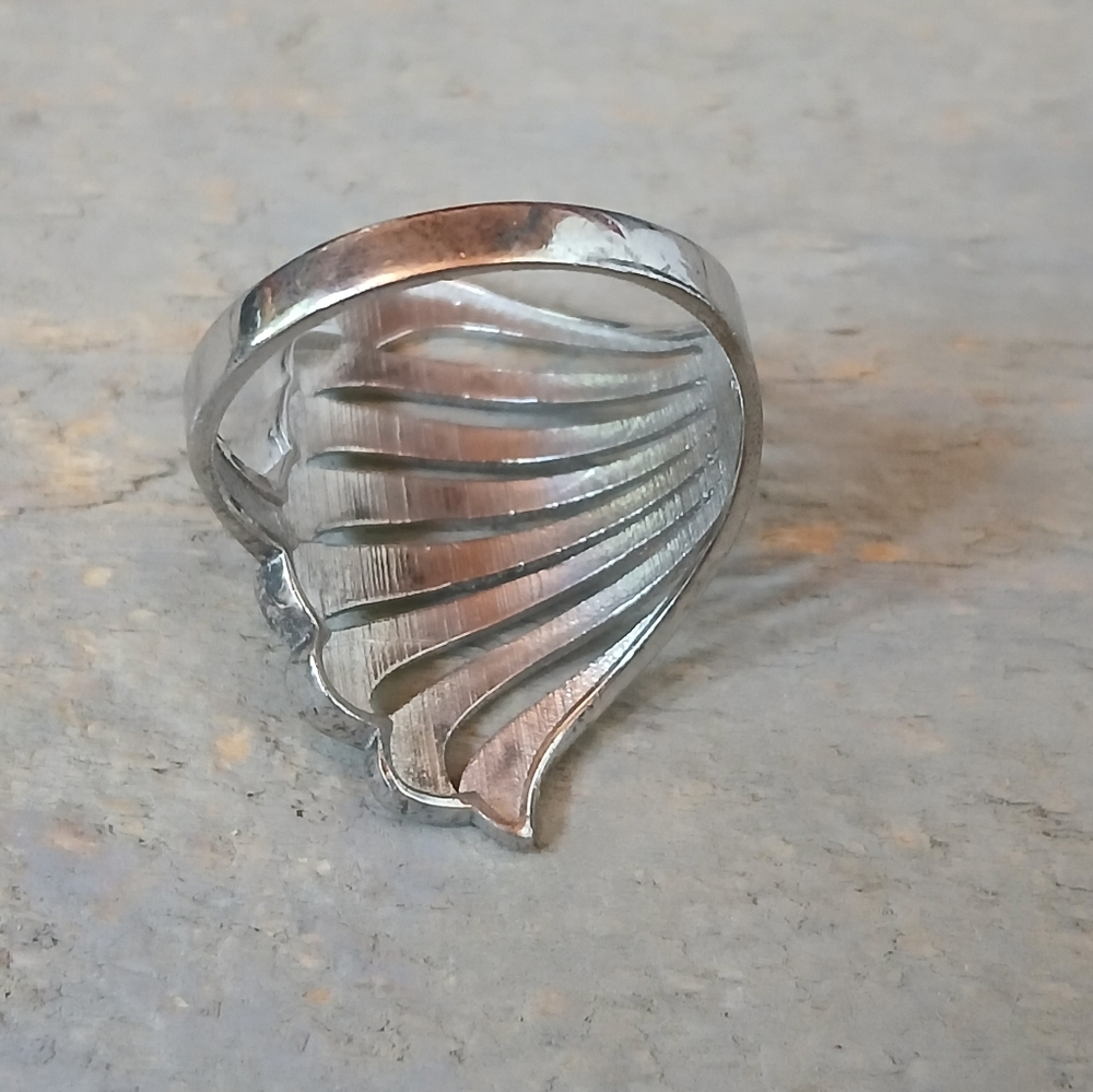 Sterling Silver Feather Wing Fan Ring Statement Ring Size 11 - Picture 7 of 16